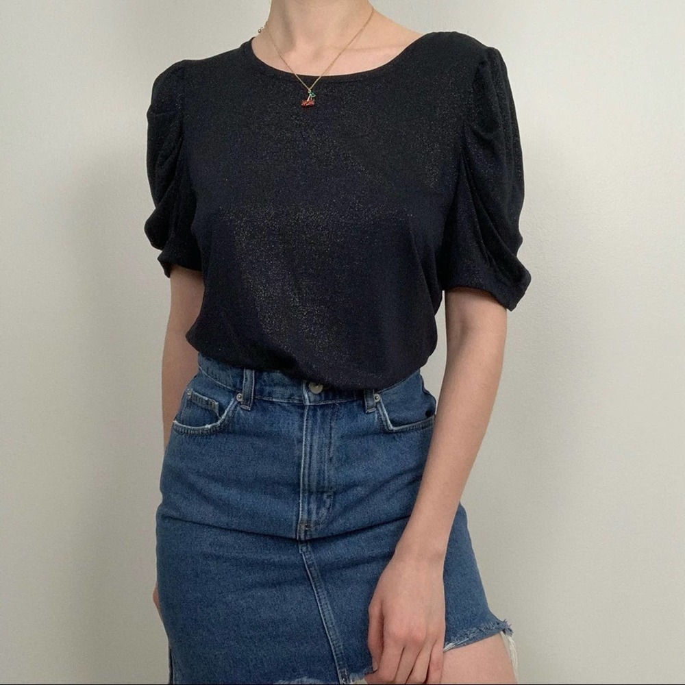 Elie Tahari Cinched Sleeve Glitter Shirt Top
